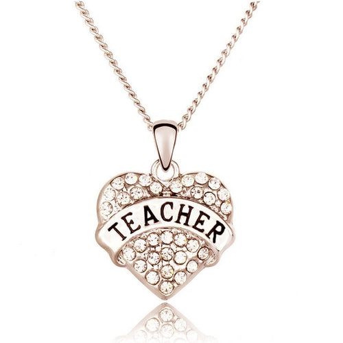 Teacher Jewelry Fashion Crystal Heart Teacher Necklaces & Pendants